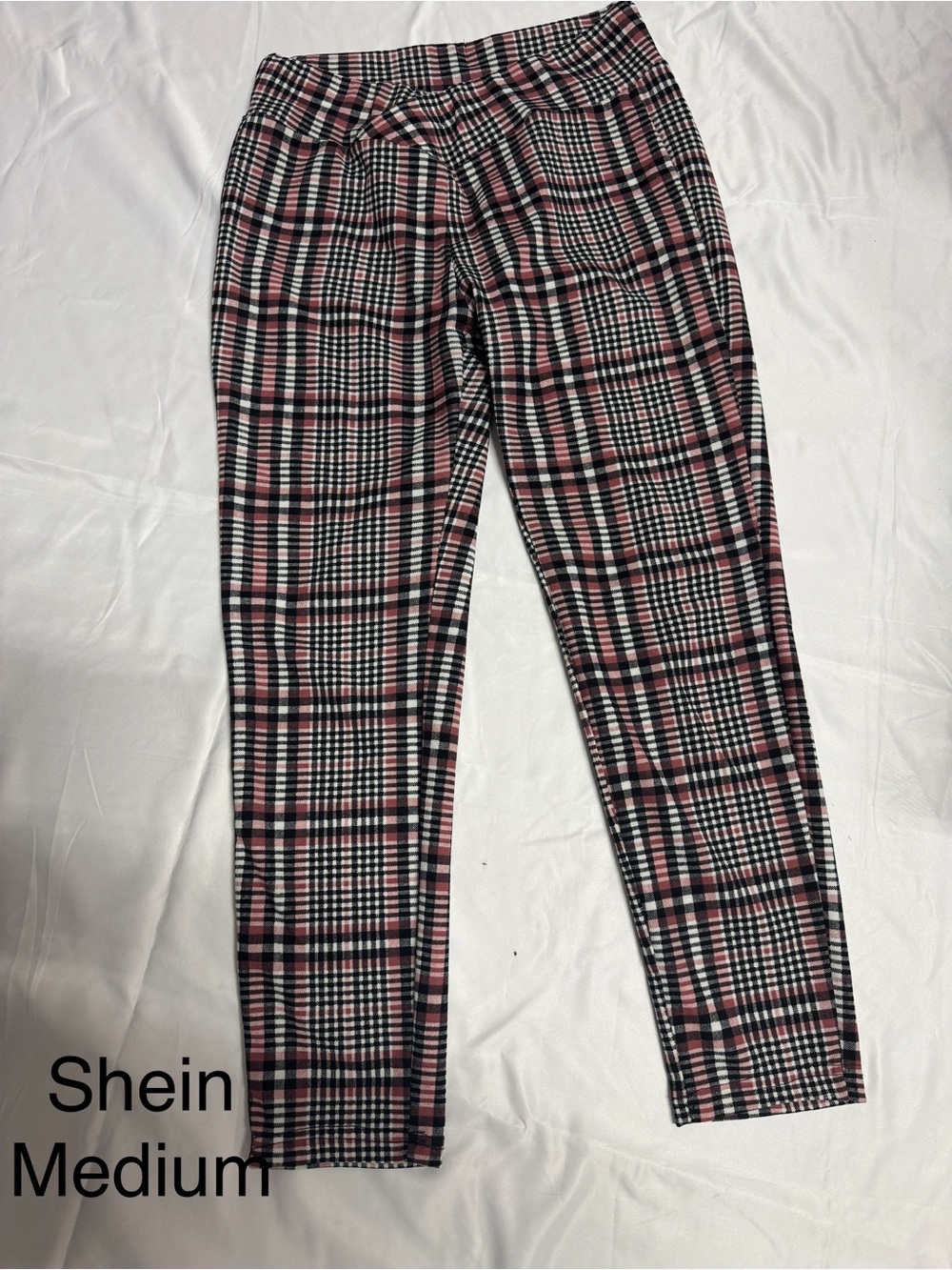 SHEIN Black White and Pink Plaid Pants